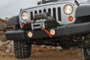 Jeep Wrangler Winch Mount Plate - Front - Rough Country - Factory Bumper - Black - '07-'10